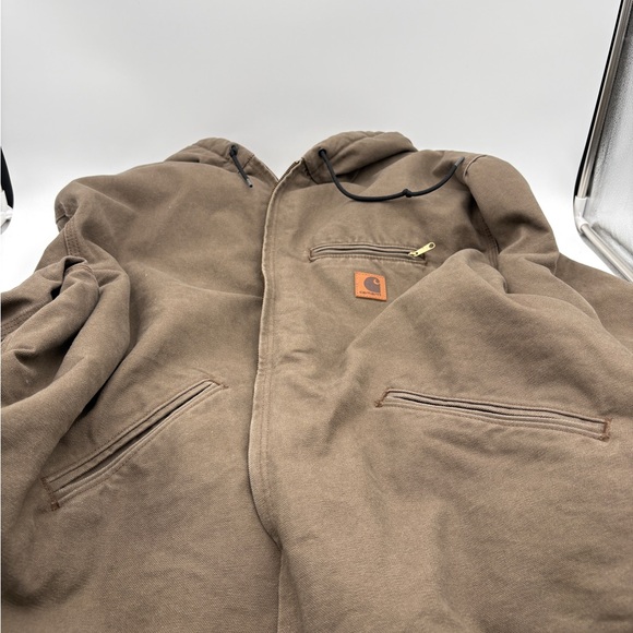 Pre Owned Like New Mens Size XXL Carhartt Sherpa Lined Brown Hooded Jacket - Picture 4 of 6